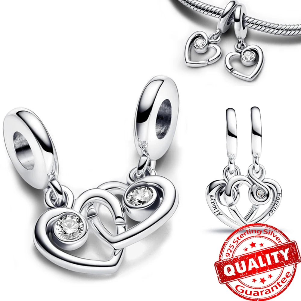 New Arrival 925 Sterling Silver Love You Mom Entwined Infinite Hearts Charm Fit Original Bracelet for Women Necklace DIY Jewelry