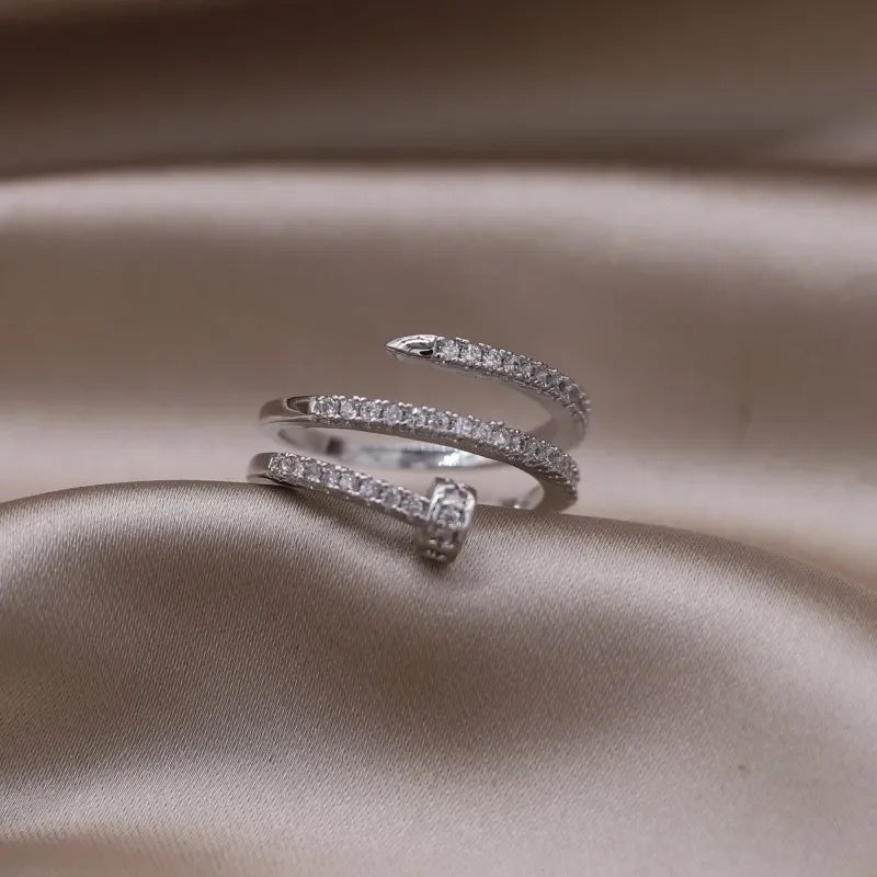 AAA Zircon Simple Geometric Ring Elegant Women's Daily Work Opening Adjustable Ring