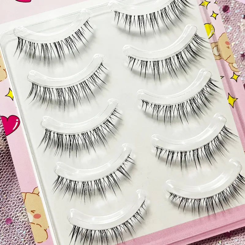 Manga Lashes 5/3Pairs Natural False Eyelashes Full Strip Clear Band Wispy Mink Lashes cosplay Daily Dating Korean Make Up Tools