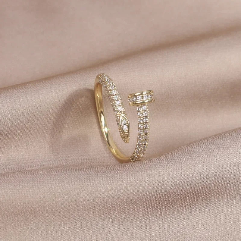 AAA Zircon Simple Geometric Ring Elegant Women's Daily Work Opening Adjustable Ring