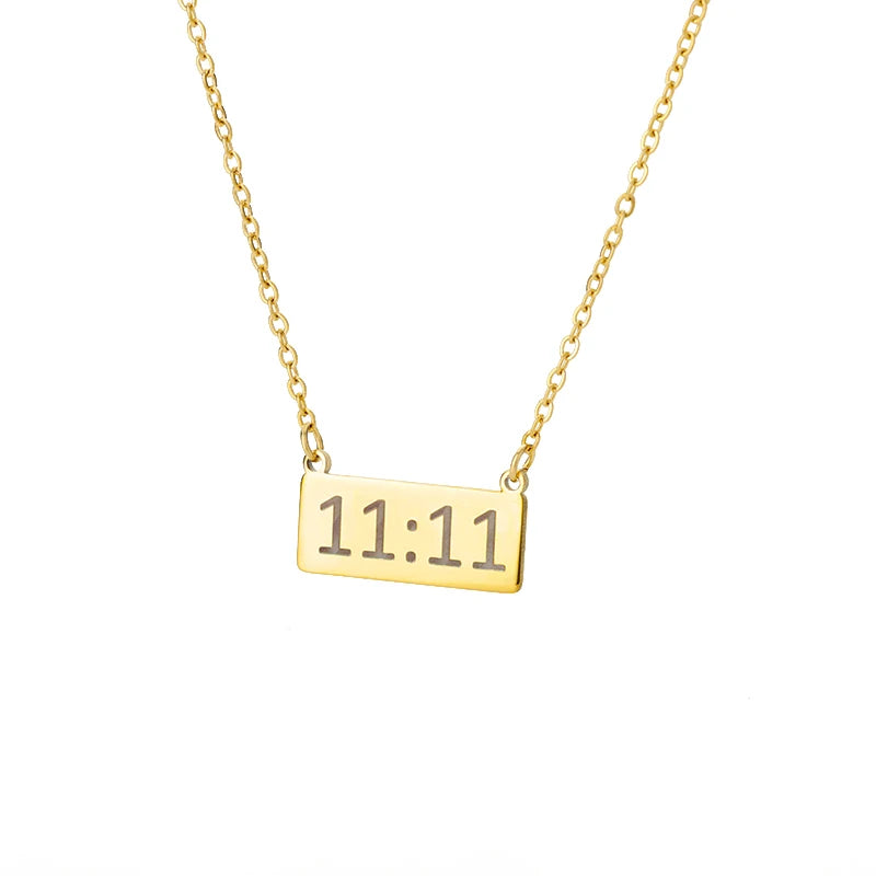 11:11 Rectangle Pendant Necklace for Women Chain Lucky Meaningful Angel Number 1111 Choker Stainless Steel Jewerly Collares