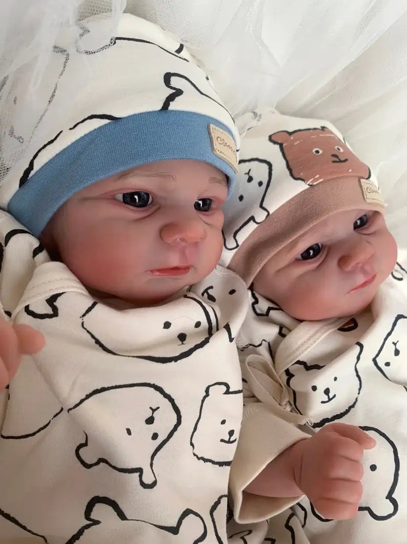 NPK 19inch Reborn Baby Doll Twins Elijah Make-up Handmade 3D Skin Multiple Layers Painting Collectible Art Doll