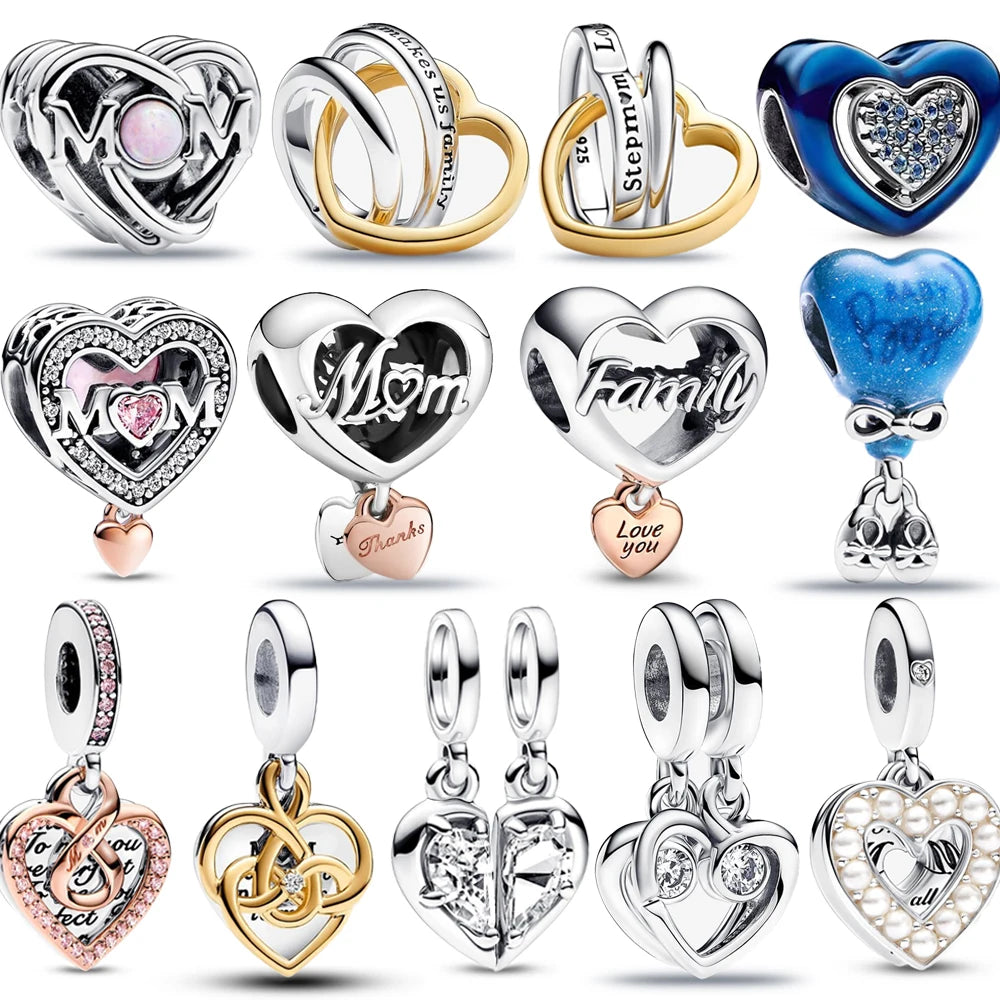 New Arrival 925 Sterling Silver Love You Mom Entwined Infinite Hearts Charm Fit Original Bracelet for Women Necklace DIY Jewelry