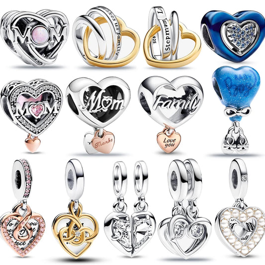 New Arrival 925 Sterling Silver Love You Mom Entwined Infinite Hearts Charm Fit Original Bracelet for Women Necklace DIY Jewelry
