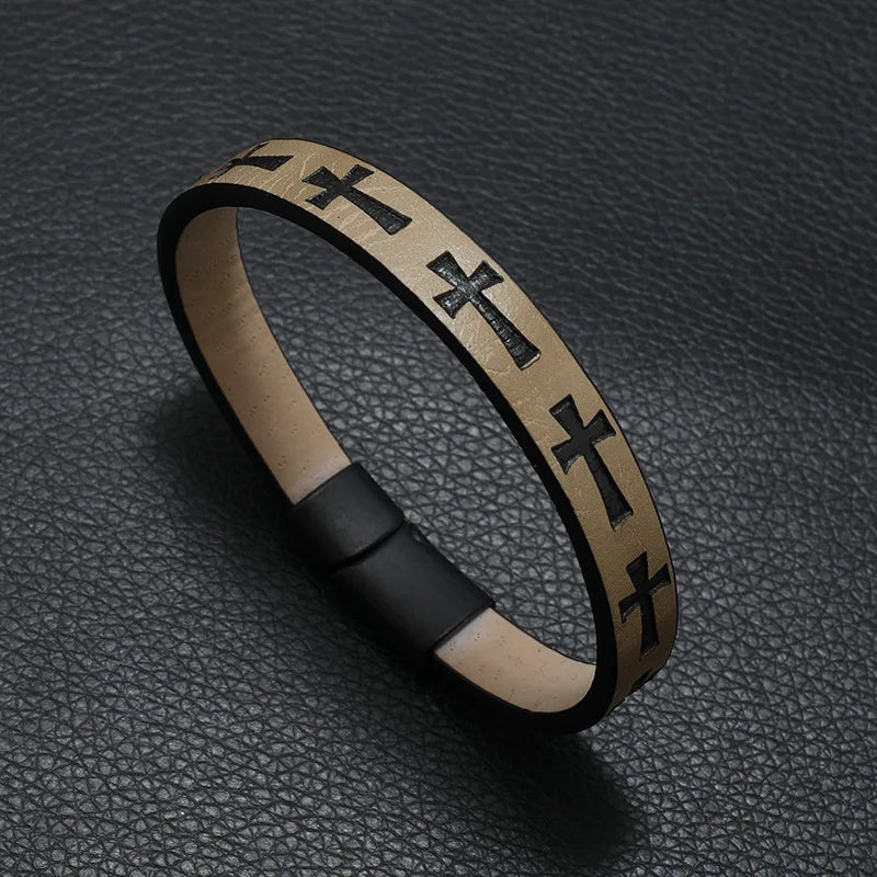 Novel Men Leather Bracelet Detachable Magnet Buckle Punk Cross Braclet Accessories For Him Pulseras Para Hombre Erkek Bileklik