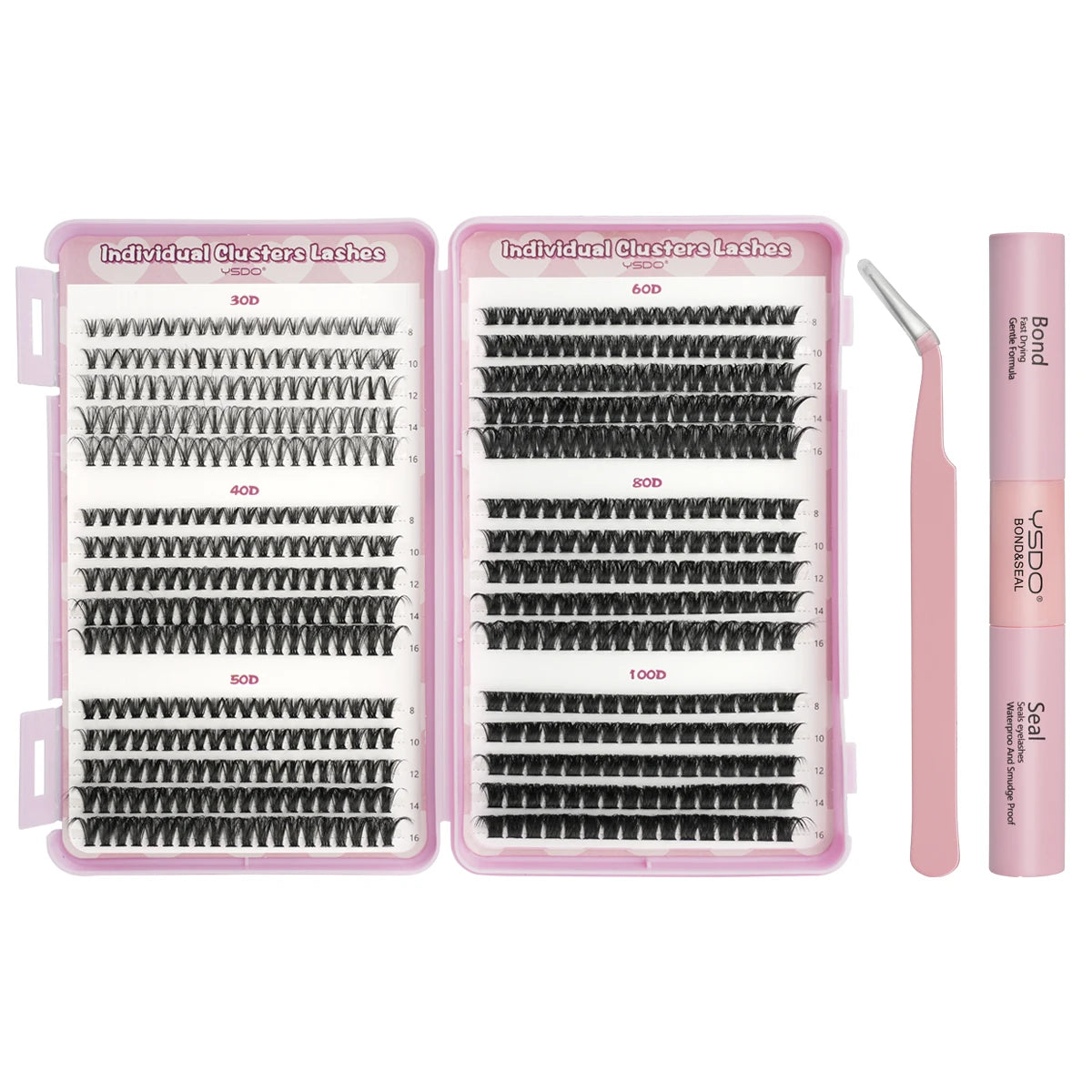 Individual Lashes C/D Curl DIY False Eyelashes Makeup Lash Clusters Set Eyelash Extension Kit Lashes Bond and Seal Make Up Tool
