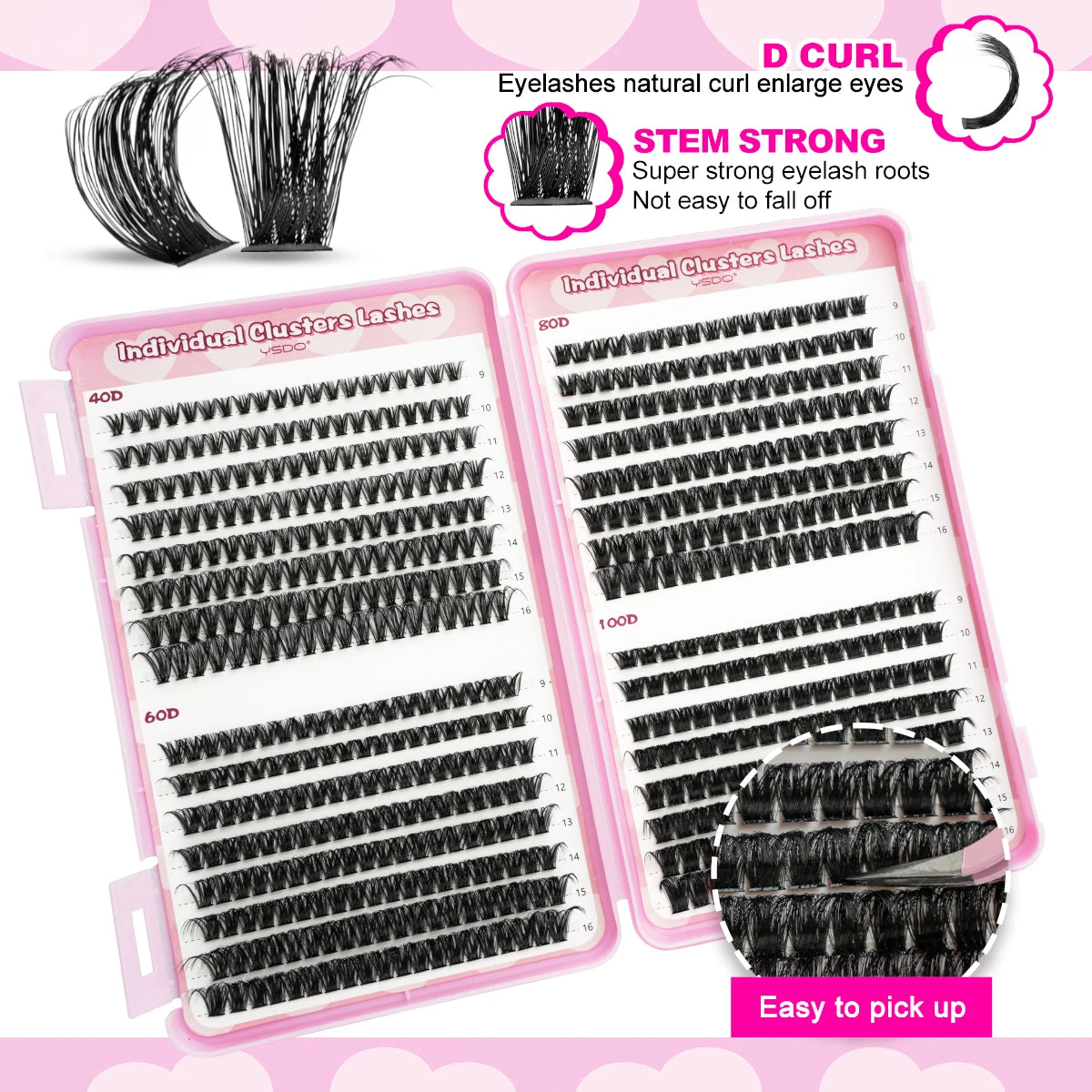 Individual Lashes C/D Curl DIY False Eyelashes Makeup Lash Clusters Set Eyelash Extension Kit Lashes Bond and Seal Make Up Tool