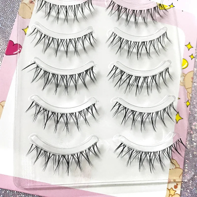 Manga Lashes 5/3Pairs Natural False Eyelashes Full Strip Clear Band Wispy Mink Lashes cosplay Daily Dating Korean Make Up Tools