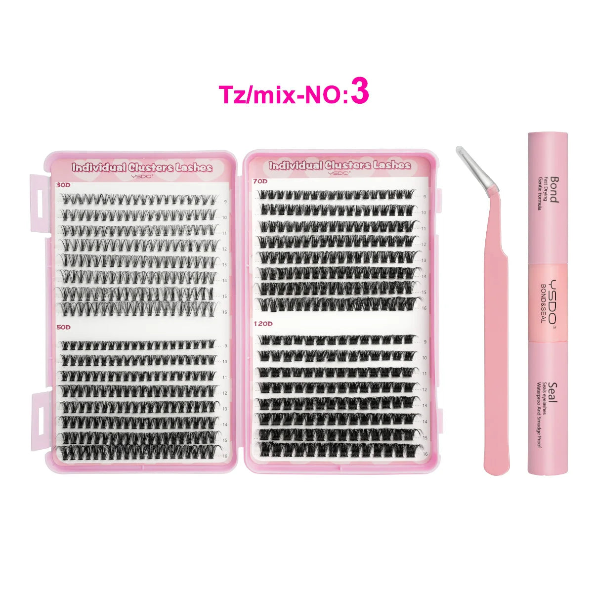 Individual Lashes C/D Curl DIY False Eyelashes Makeup Lash Clusters Set Eyelash Extension Kit Lashes Bond and Seal Make Up Tool