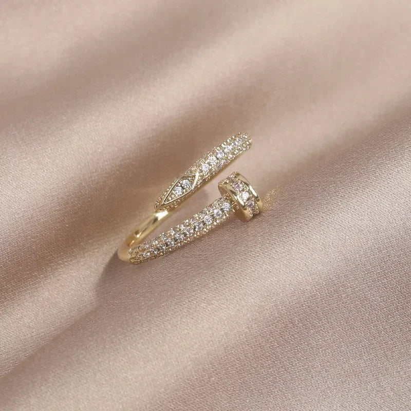 AAA Zircon Simple Geometric Ring Elegant Women's Daily Work Opening Adjustable Ring