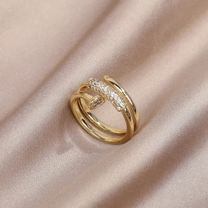 AAA Zircon Simple Geometric Ring Elegant Women's Daily Work Opening Adjustable Ring