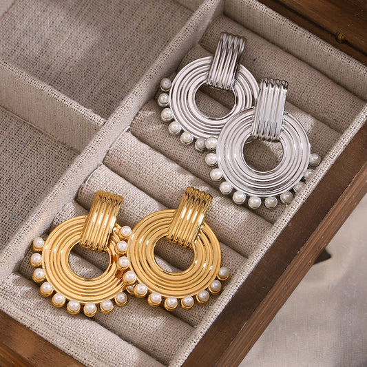 E.B.belle Tarnish Free Round Shape Imitation Pearl Earrings Hypollergenic Stainless Steel Elegant Women Earring Jewelry Charm
