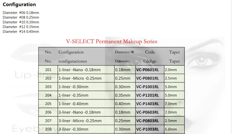 20pcs EZ Cartridge Tattoo Needles SMP V Select Permanent Make-Up 1RL Eyelinver Lips Eyebrows for Cartridge Tattoo Machine Pen