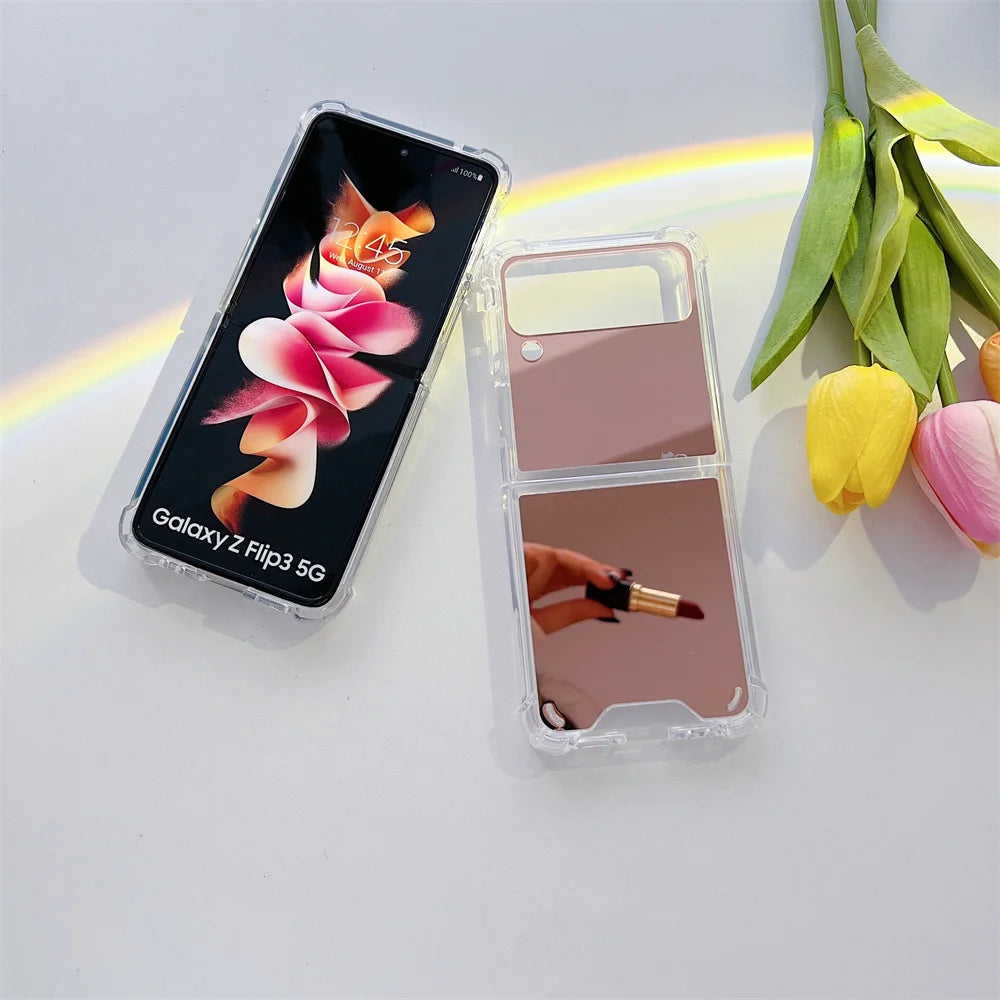 Make Up Mirror for Samsung Z Flip 3 4 5 Case Luxury Shockproof for Samsung Galaxy Z Flip 4 3 5 Z3 Z4 Flip4 Flip3 Slim Hard Cover