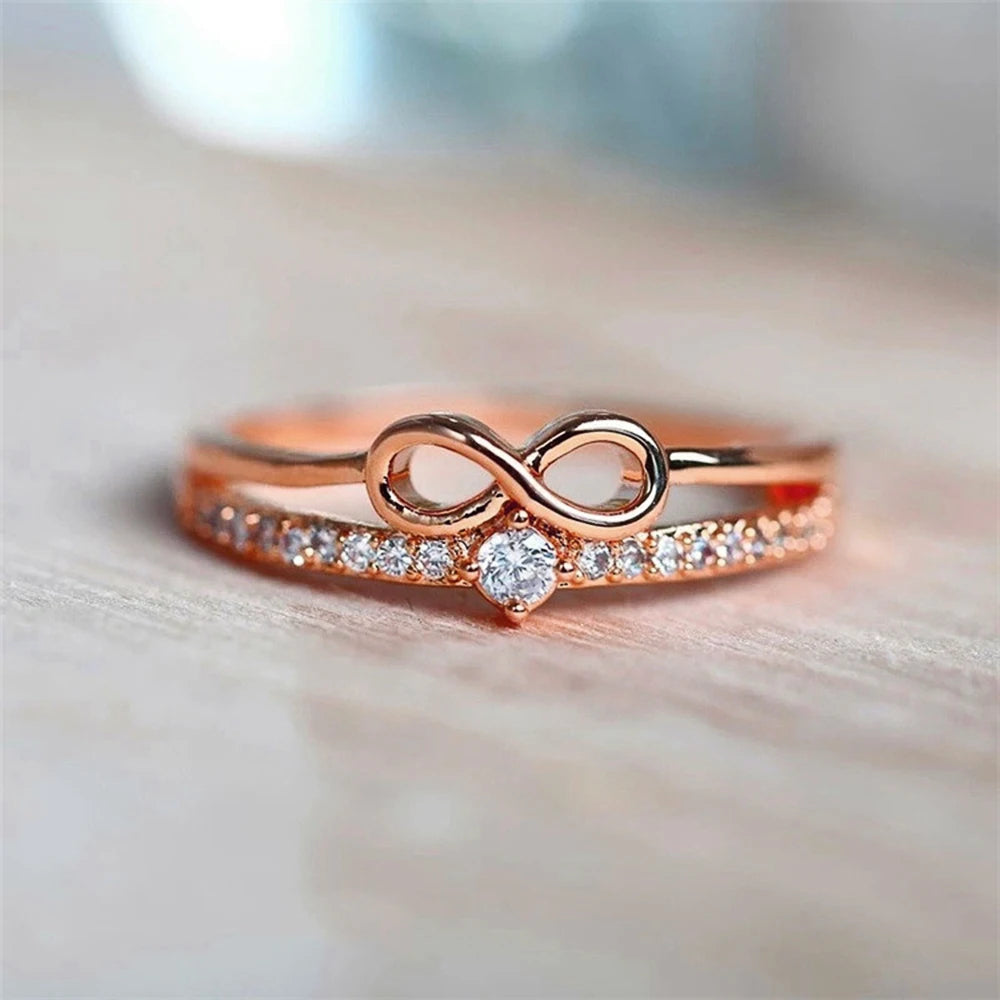 Huitan Chic Bow Shape Finger Ring for Women Infinity Sign Cubic Zirconia Rings Fashion Finger Accessories Daily Party Jewelry