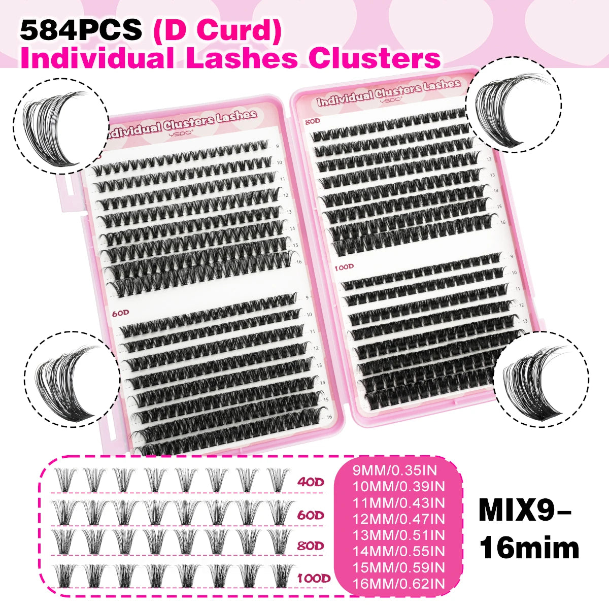 Individual Lashes C/D Curl DIY False Eyelashes Makeup Lash Clusters Set Eyelash Extension Kit Lashes Bond and Seal Make Up Tool