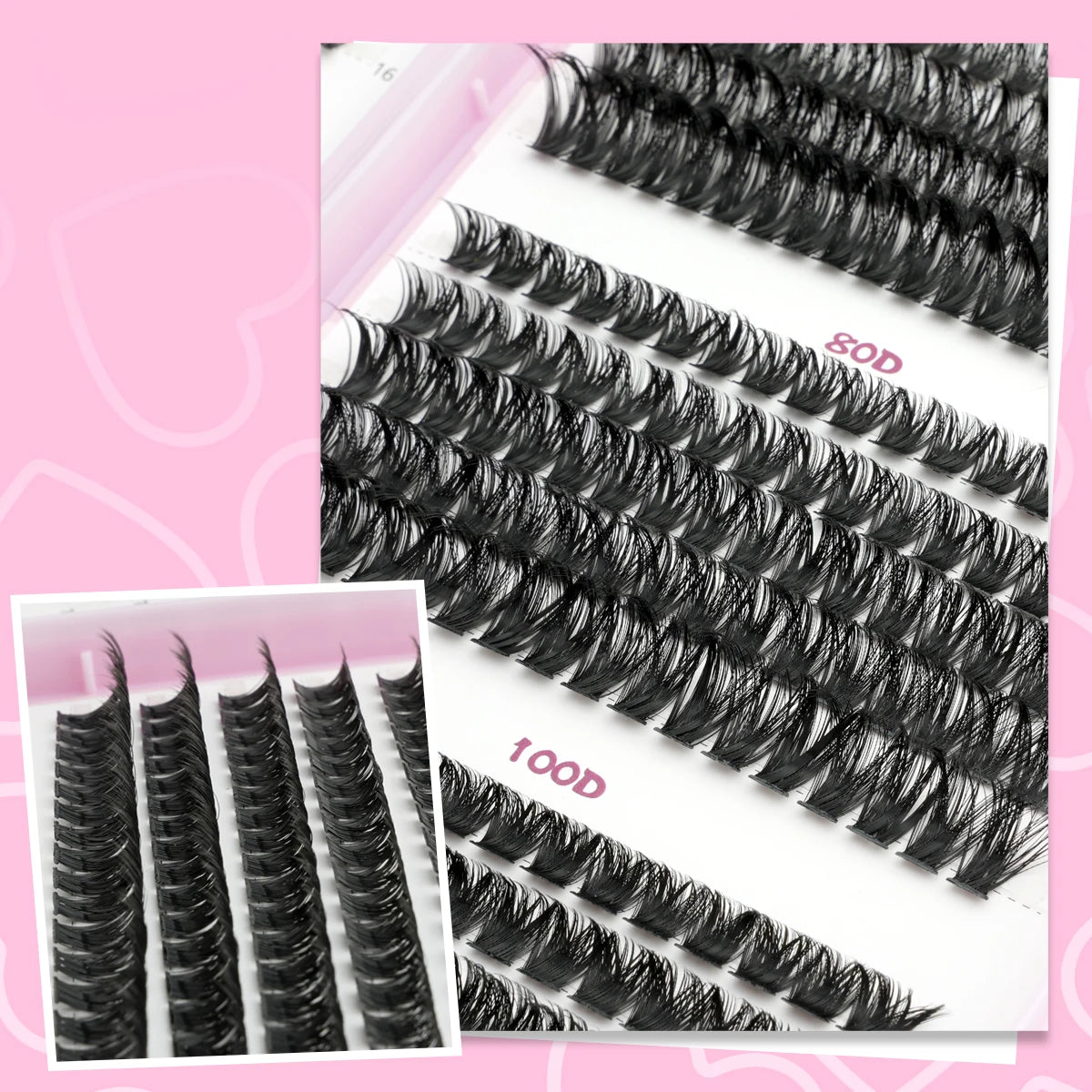 Individual Lashes C/D Curl DIY False Eyelashes Makeup Lash Clusters Set Eyelash Extension Kit Lashes Bond and Seal Make Up Tool