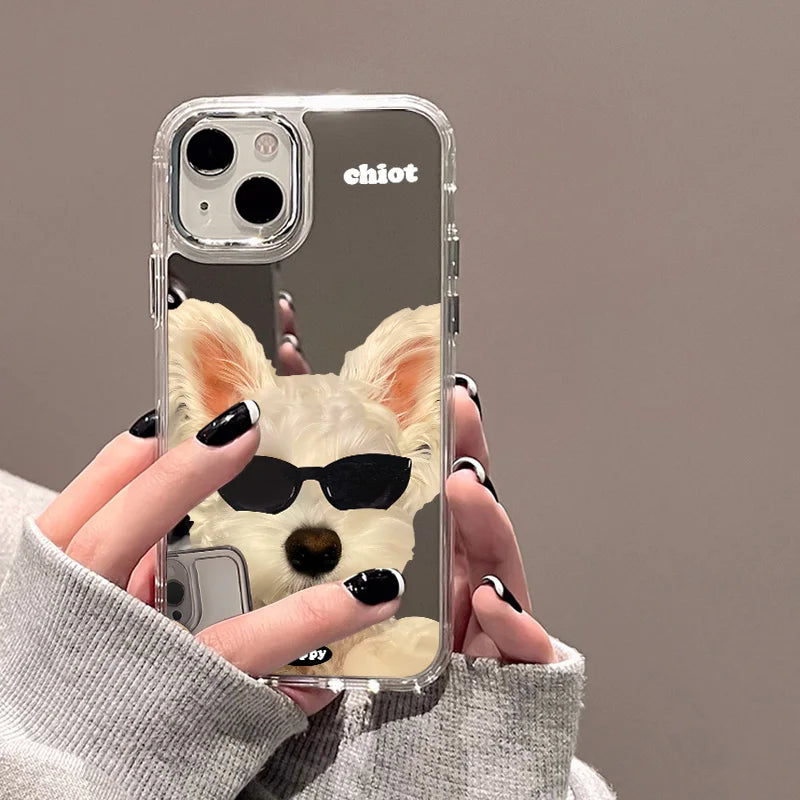 Cute Cat Pattern Mirror Phone Case For iPhone 14 Pro Max 16 15 12 13 11 XR XS Max Case Make up Mirror Hard Back Cover Bumper Bag