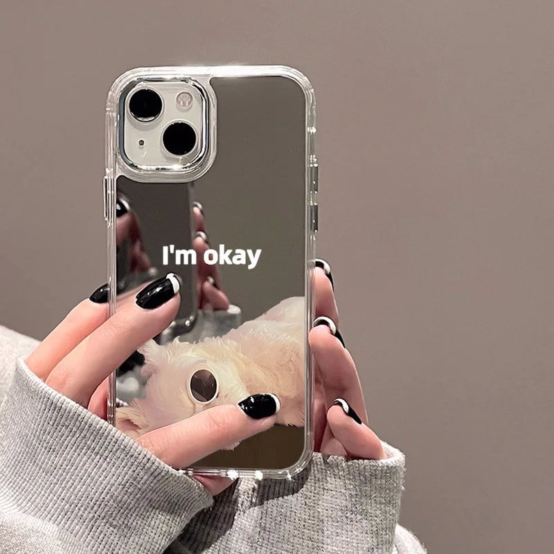 Cute Cat Pattern Mirror Phone Case For iPhone 14 Pro Max 16 15 12 13 11 XR XS Max Case Make up Mirror Hard Back Cover Bumper Bag