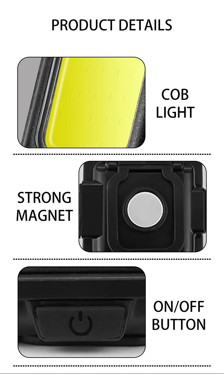 COB LED Mini Flashlight Super Bright EDC Keychain Light Outdoor Emergency Camping Pocket Lamp With Tail Magnet Corkscrew