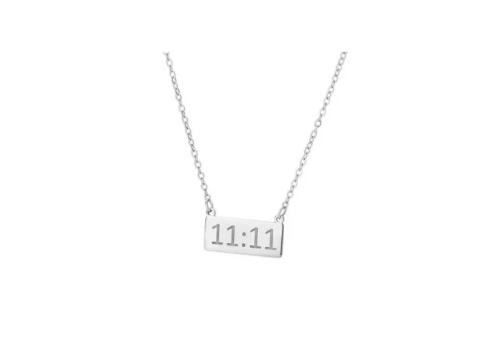 11:11 Rectangle Pendant Necklace for Women Chain Lucky Meaningful Angel Number 1111 Choker Stainless Steel Jewerly Collares