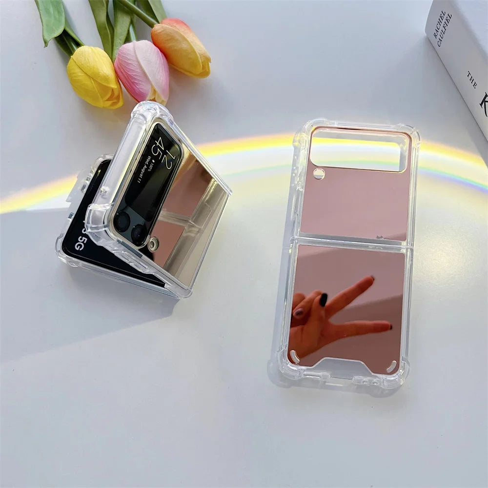 Make Up Mirror for Samsung Z Flip 3 4 5 Case Luxury Shockproof for Samsung Galaxy Z Flip 4 3 5 Z3 Z4 Flip4 Flip3 Slim Hard Cover