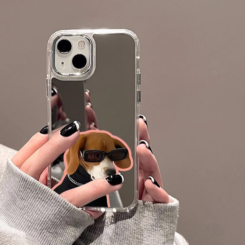 Cute Cat Pattern Mirror Phone Case For iPhone 14 Pro Max 16 15 12 13 11 XR XS Max Case Make up Mirror Hard Back Cover Bumper Bag