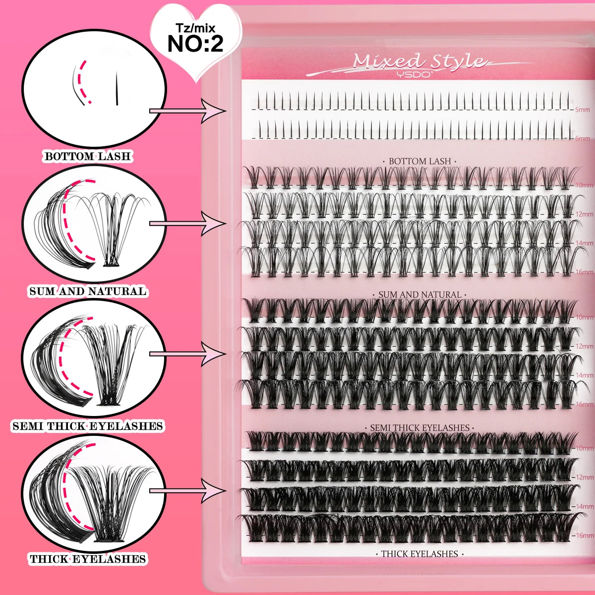 Individual Lashes C/D Curl DIY False Eyelashes Makeup Lash Clusters Set Eyelash Extension Kit Lashes Bond and Seal Make Up Tool