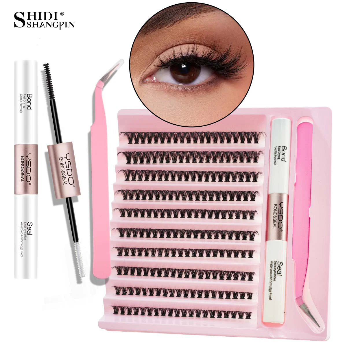 Individual Lashes C/D Curl DIY False Eyelashes Makeup Lash Clusters Set Eyelash Extension Kit Lashes Bond and Seal Make Up Tool