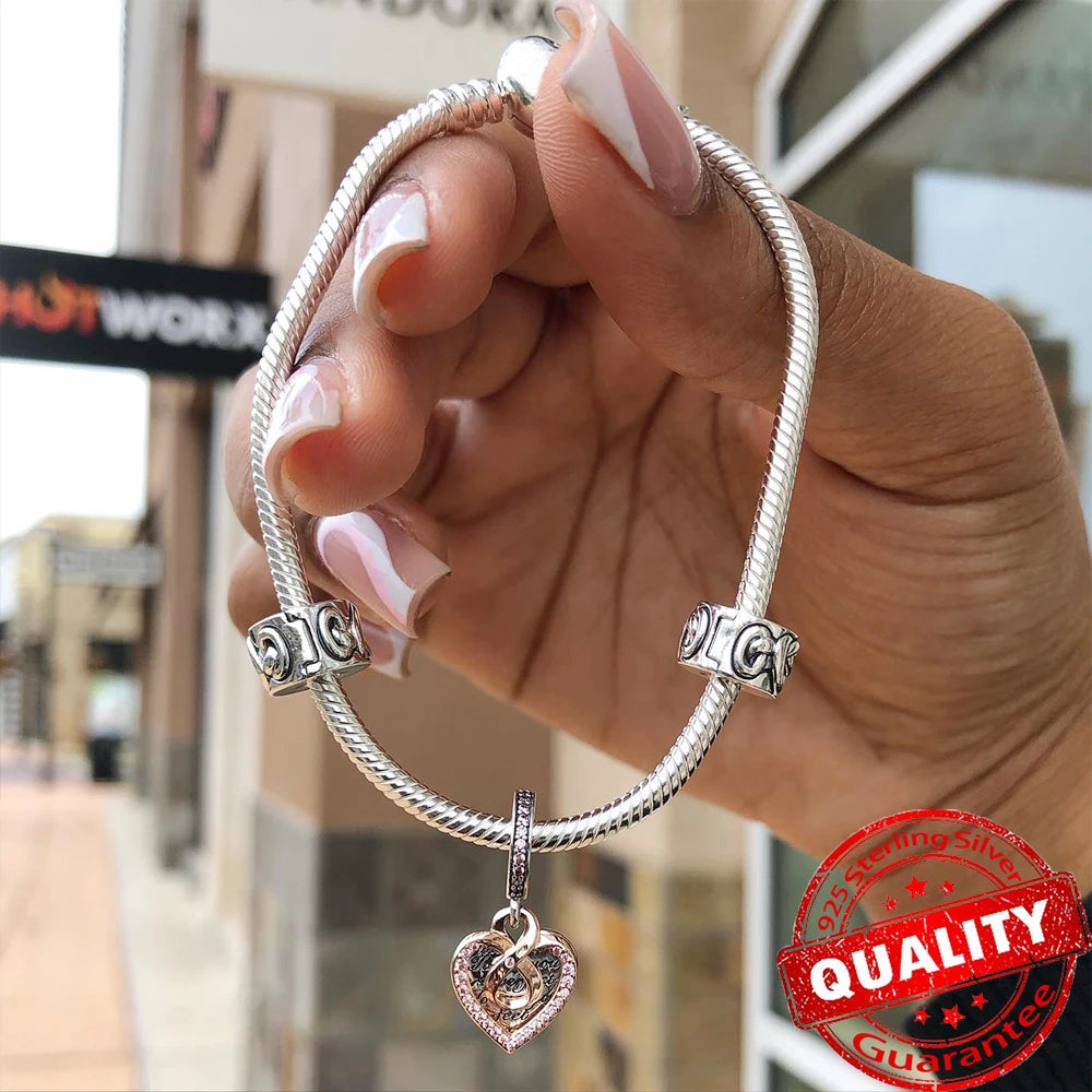 New Arrival 925 Sterling Silver Love You Mom Entwined Infinite Hearts Charm Fit Original Bracelet for Women Necklace DIY Jewelry