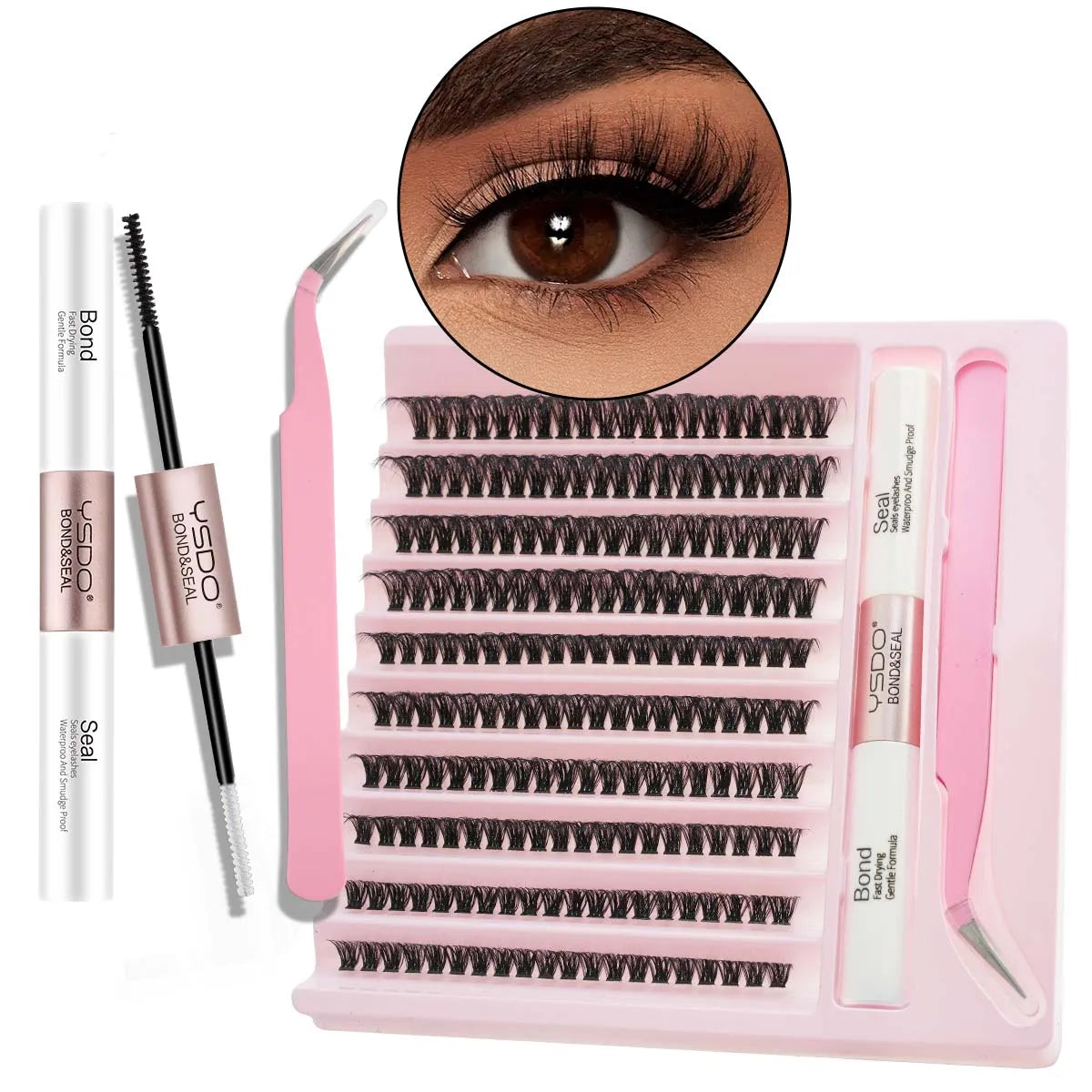 Individual Lashes C/D Curl DIY False Eyelashes Makeup Lash Clusters Set Eyelash Extension Kit Lashes Bond and Seal Make Up Tool