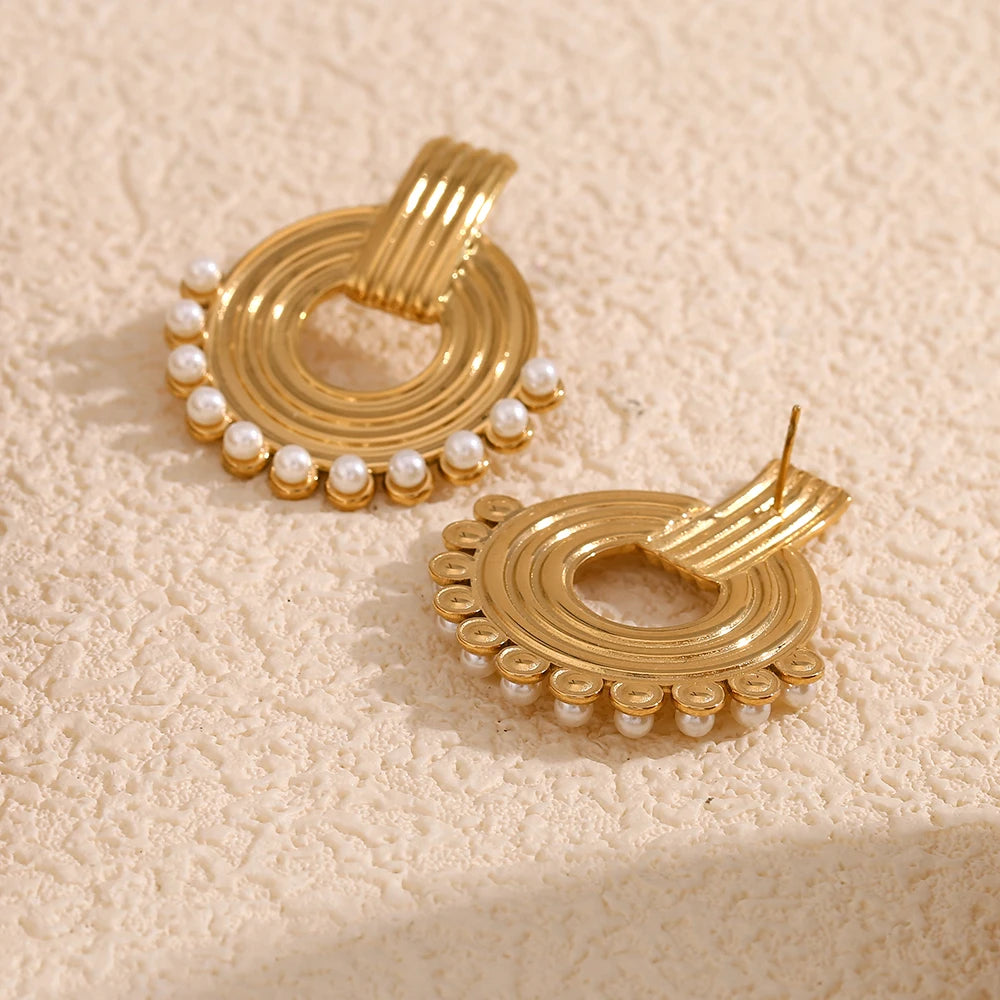 E.B.belle Tarnish Free Round Shape Imitation Pearl Earrings Hypollergenic Stainless Steel Elegant Women Earring Jewelry Charm