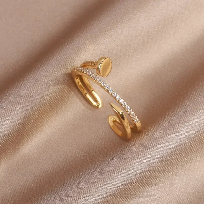 AAA Zircon Simple Geometric Ring Elegant Women's Daily Work Opening Adjustable Ring