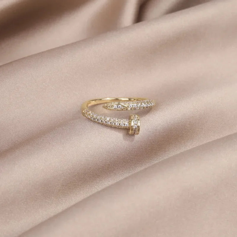 AAA Zircon Simple Geometric Ring Elegant Women's Daily Work Opening Adjustable Ring