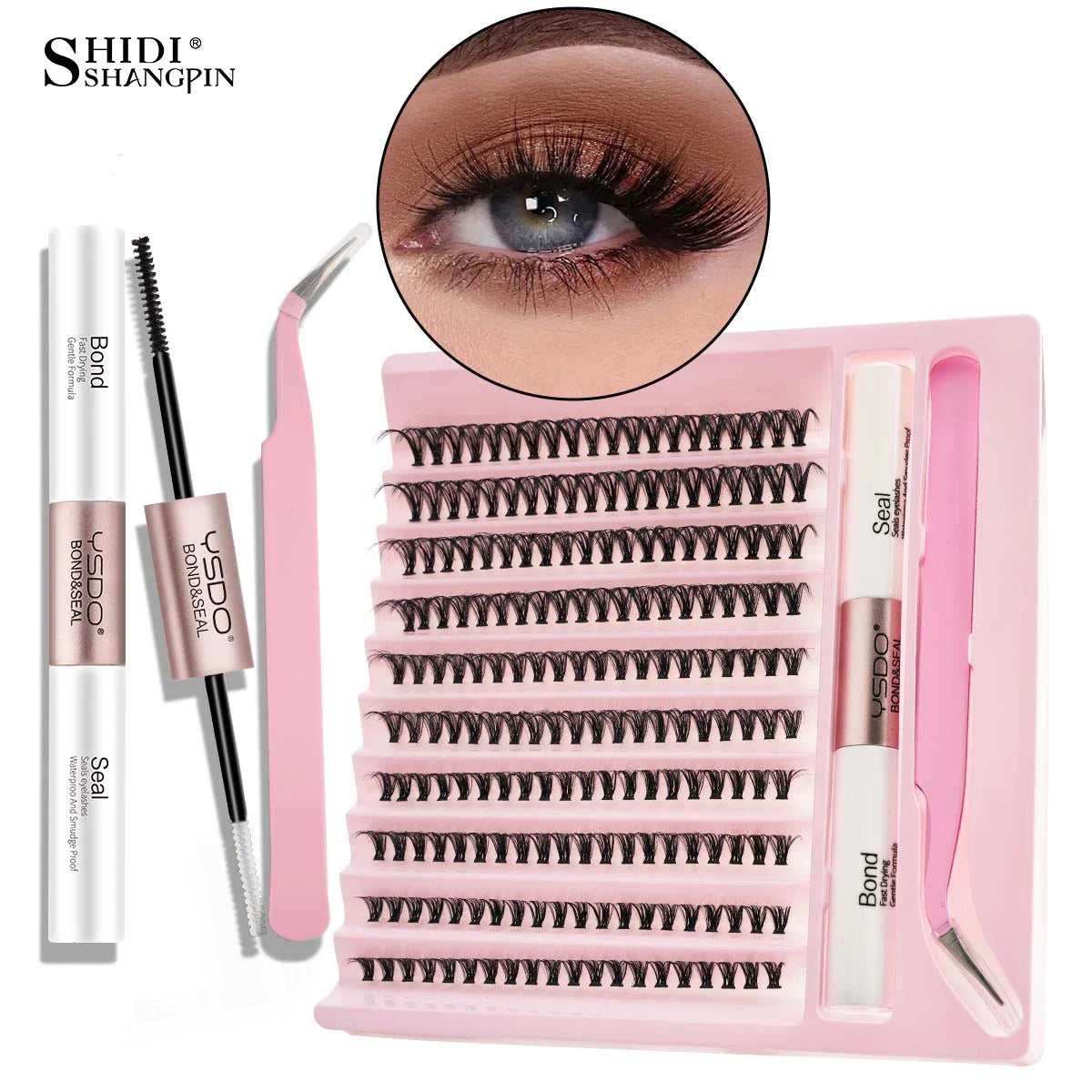 Individual Lashes C/D Curl DIY False Eyelashes Makeup Lash Clusters Set Eyelash Extension Kit Lashes Bond and Seal Make Up Tool