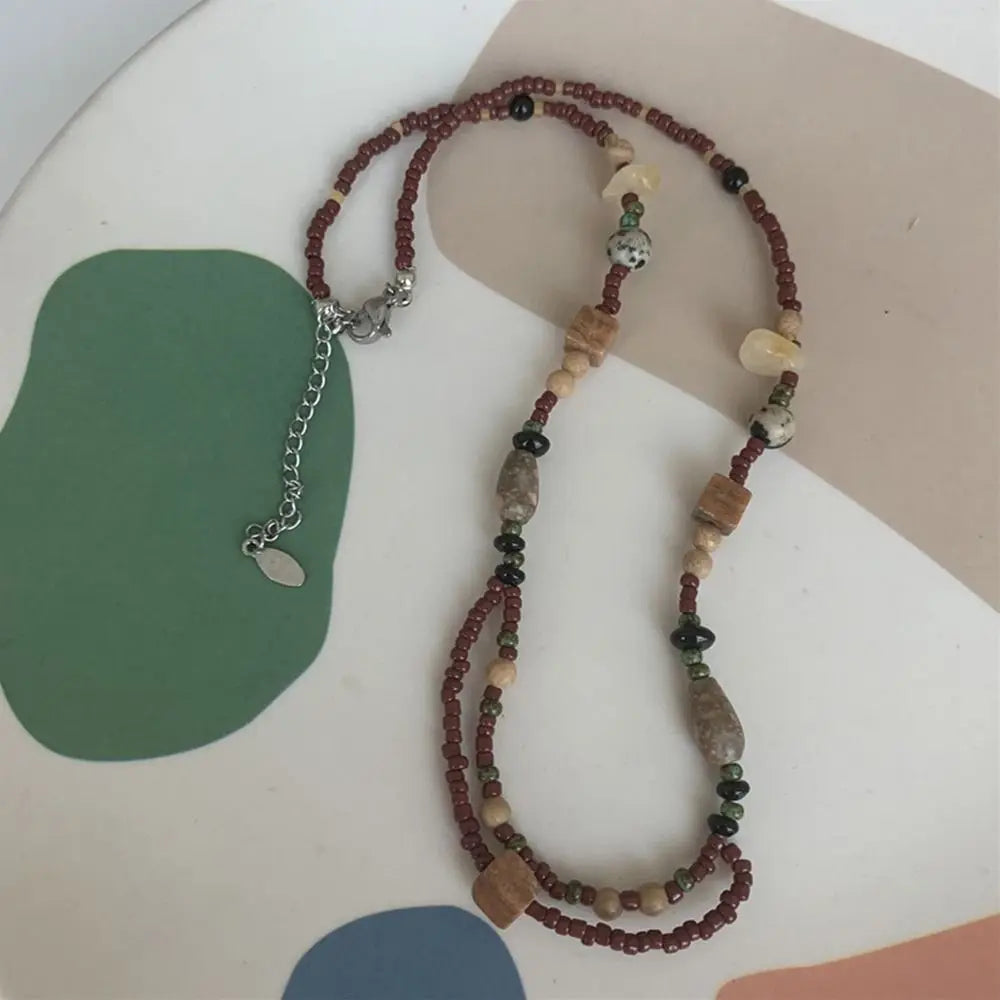 Korean Exquisite Retro Flower Love Heart Beaded Necklace For Women Personality Simple Cool Clavicle Chain Fashion Y2K Jewelry