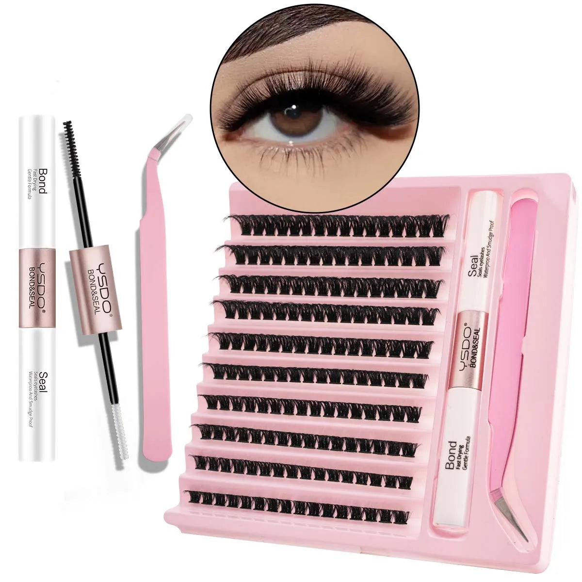 Individual Lashes C/D Curl DIY False Eyelashes Makeup Lash Clusters Set Eyelash Extension Kit Lashes Bond and Seal Make Up Tool