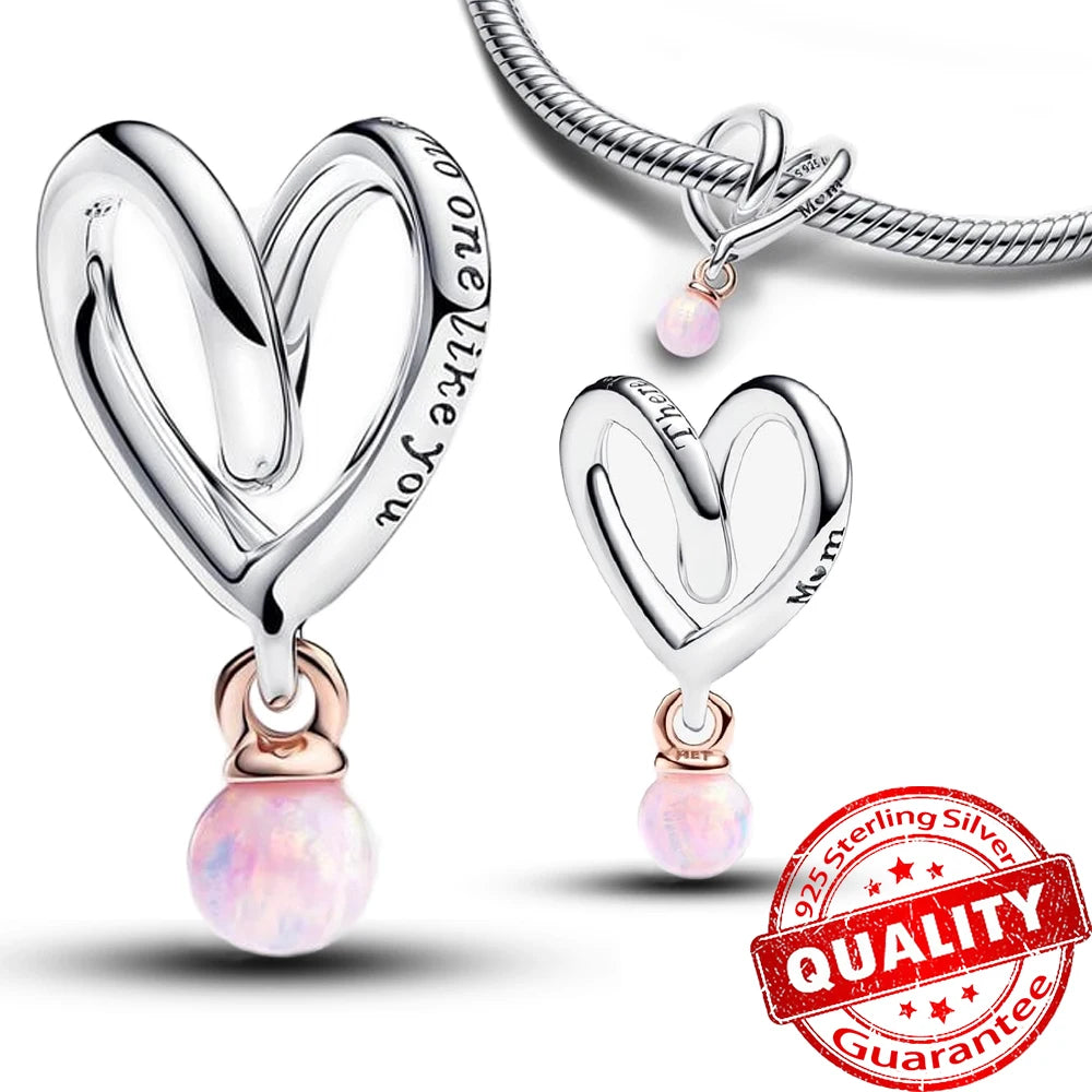 New Arrival 925 Sterling Silver Love You Mom Entwined Infinite Hearts Charm Fit Original Bracelet for Women Necklace DIY Jewelry