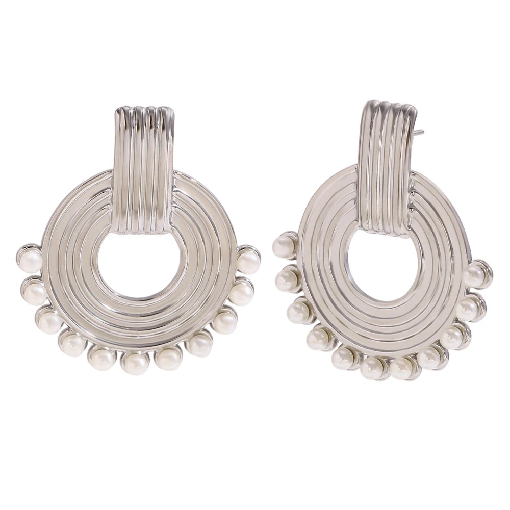 E.B.belle Tarnish Free Round Shape Imitation Pearl Earrings Hypollergenic Stainless Steel Elegant Women Earring Jewelry Charm