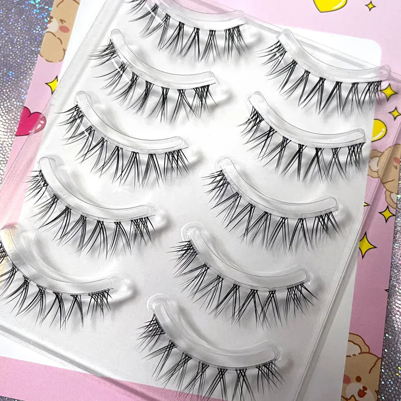 Manga Lashes 5/3Pairs Natural False Eyelashes Full Strip Clear Band Wispy Mink Lashes cosplay Daily Dating Korean Make Up Tools