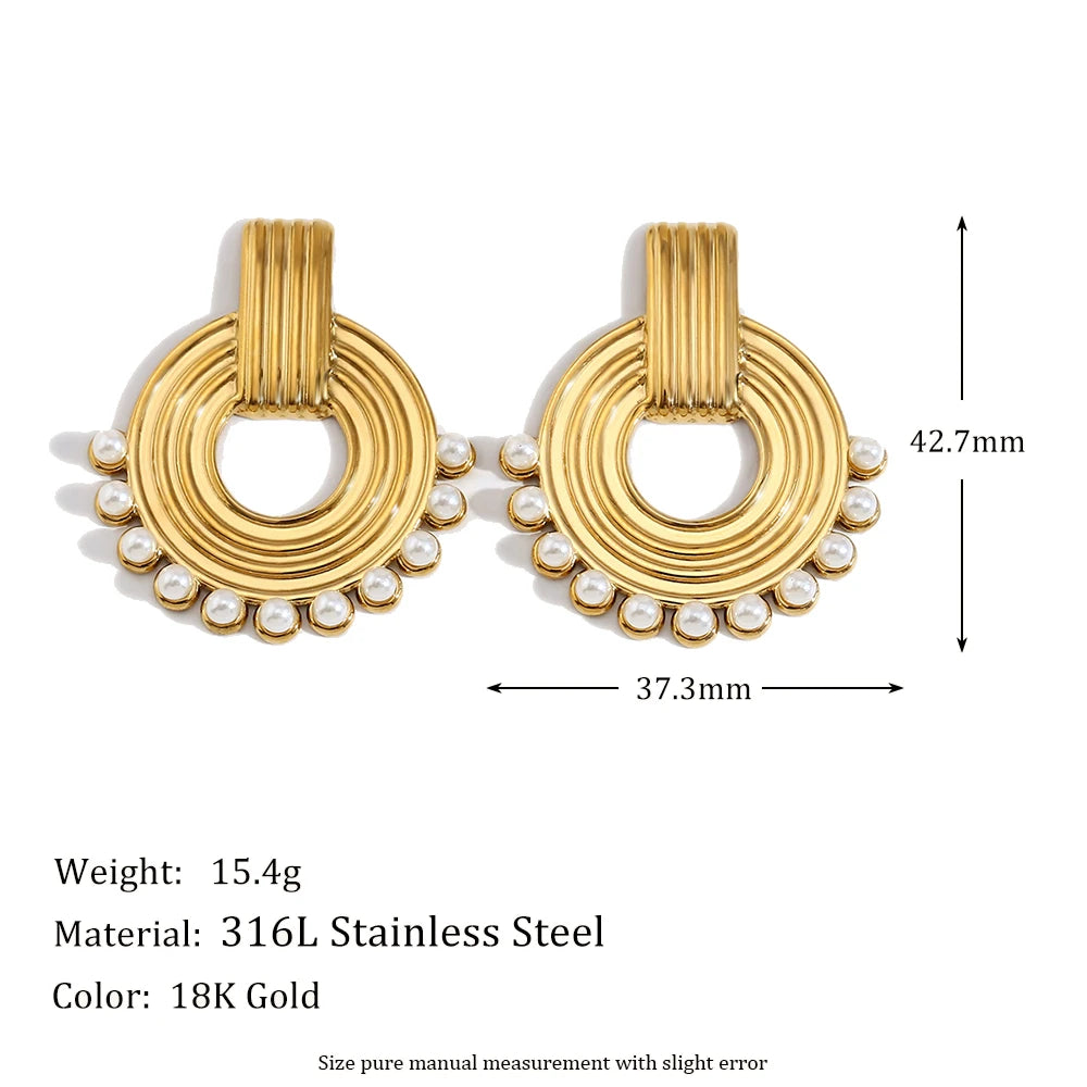 E.B.belle Tarnish Free Round Shape Imitation Pearl Earrings Hypollergenic Stainless Steel Elegant Women Earring Jewelry Charm