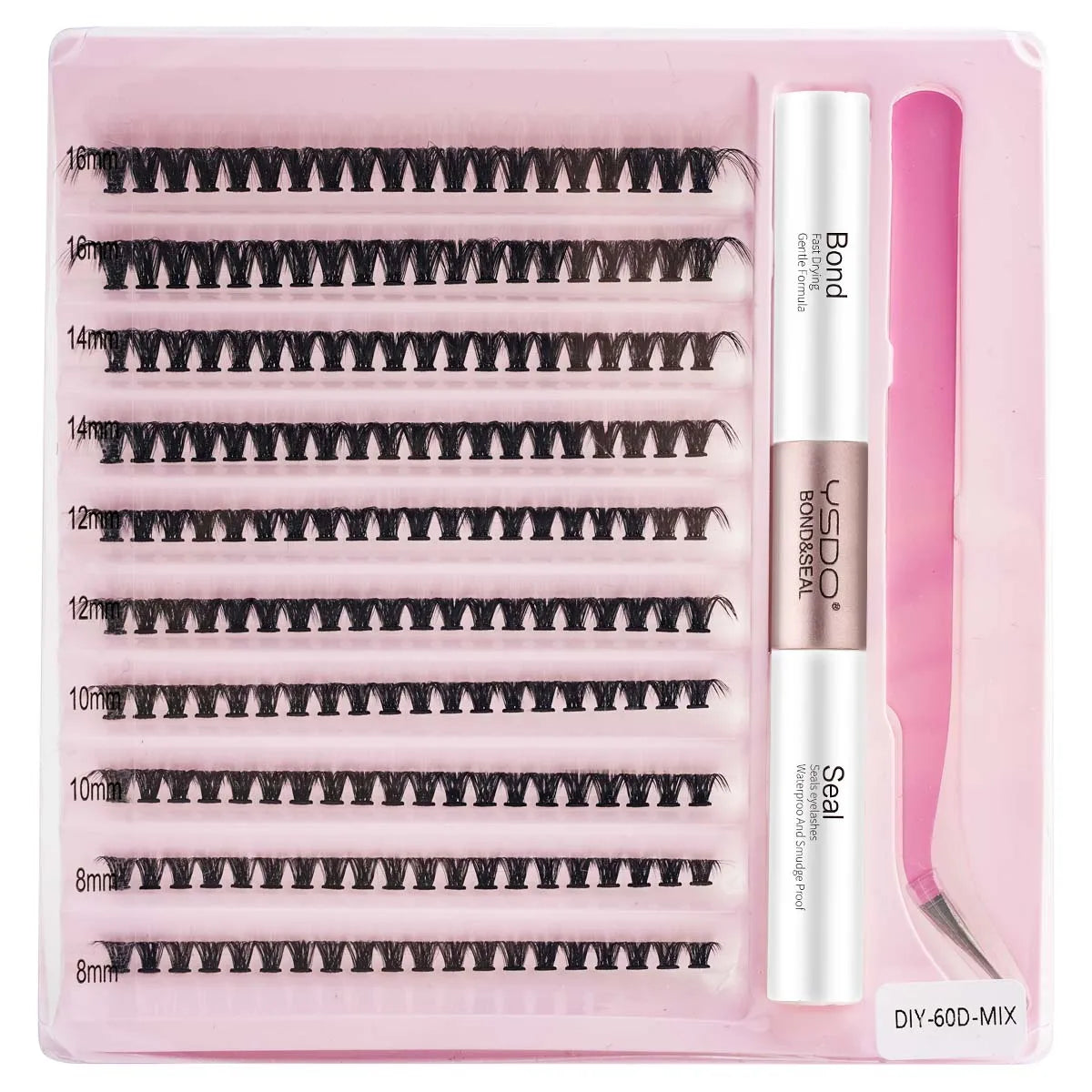 Individual Lashes C/D Curl DIY False Eyelashes Makeup Lash Clusters Set Eyelash Extension Kit Lashes Bond and Seal Make Up Tool