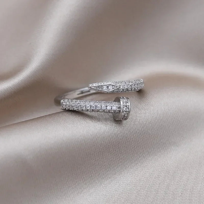 AAA Zircon Simple Geometric Ring Elegant Women's Daily Work Opening Adjustable Ring