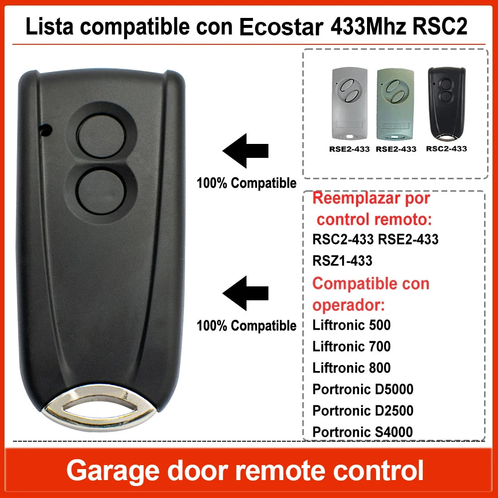 Ecostar RSC2-433 Garage Door Remote Control Compatible With Hormann Ecostar RSC2 RSE2 RSZ1 433.92MHz Rolling Code Transmitter