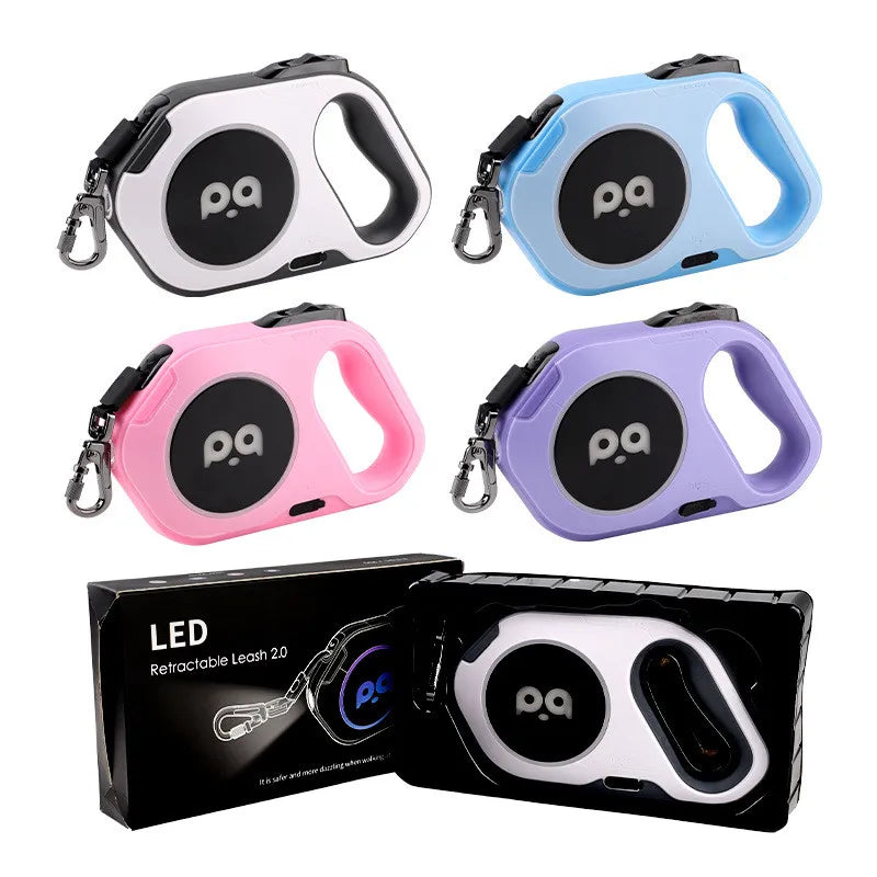 5M Automatic Retractable Dog Leash LED Luminous Leading Light Straps For Small Medium Dogs Puppy Pet Flexi Walking Running Lead