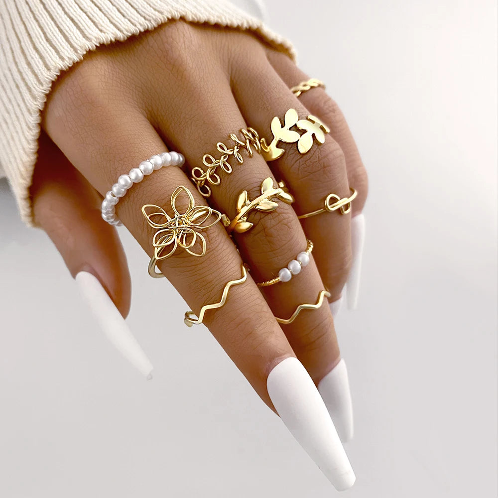 Maximum 27PCS Vintage Heart Snake Butterfly Rings Set for Women Metal Gold Plated Geometric Hollow Finger Ring Jewelry Gift New