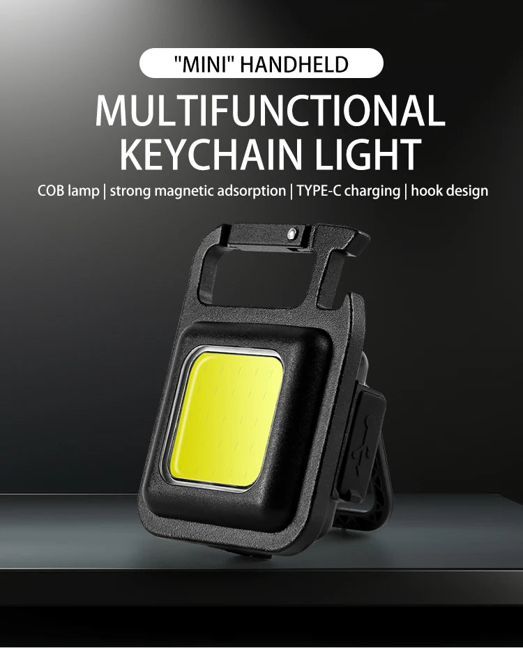 COB LED Mini Flashlight Super Bright EDC Keychain Light Outdoor Emergency Camping Pocket Lamp With Tail Magnet Corkscrew