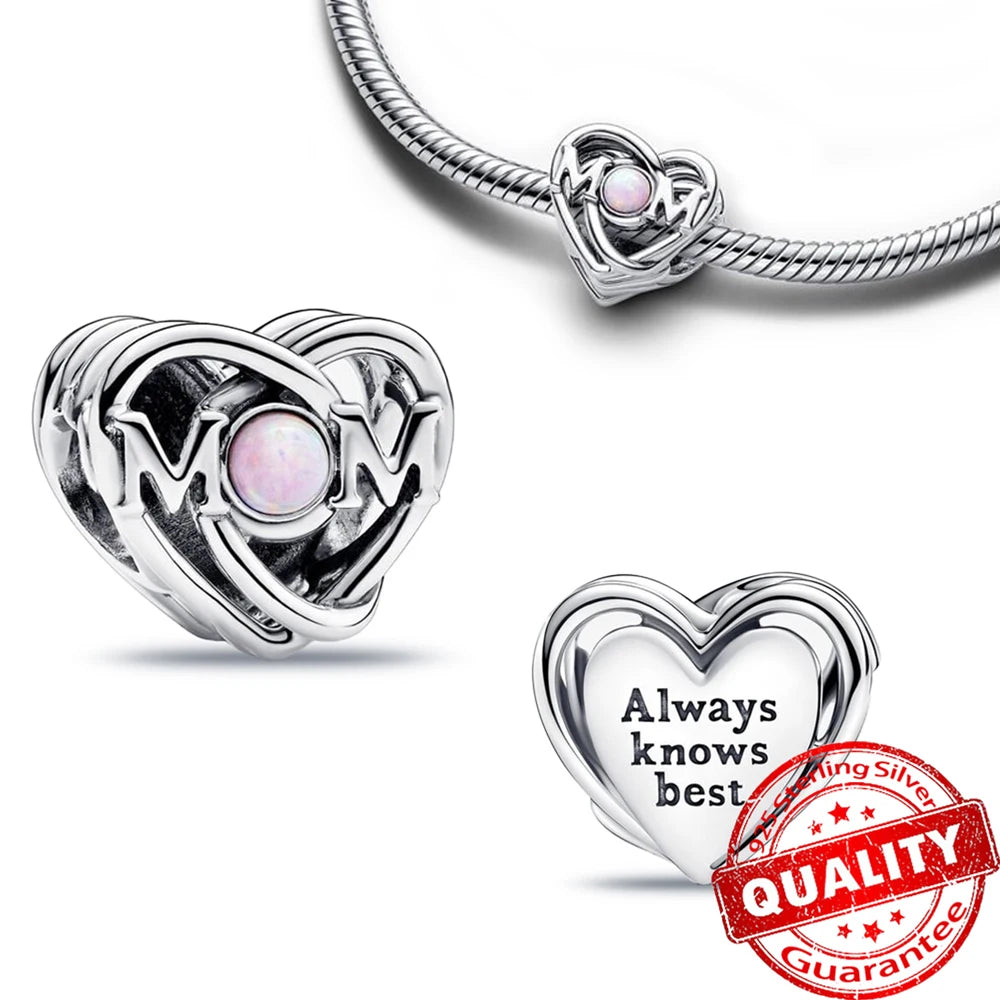New Arrival 925 Sterling Silver Love You Mom Entwined Infinite Hearts Charm Fit Original Bracelet for Women Necklace DIY Jewelry