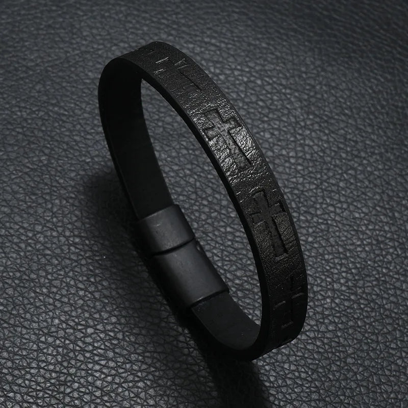 Novel Men Leather Bracelet Detachable Magnet Buckle Punk Cross Braclet Accessories For Him Pulseras Para Hombre Erkek Bileklik