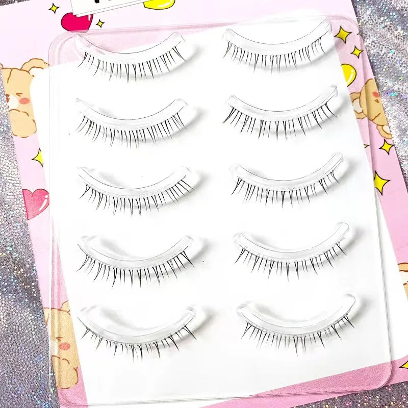 Manga Lashes 5/3Pairs Natural False Eyelashes Full Strip Clear Band Wispy Mink Lashes cosplay Daily Dating Korean Make Up Tools